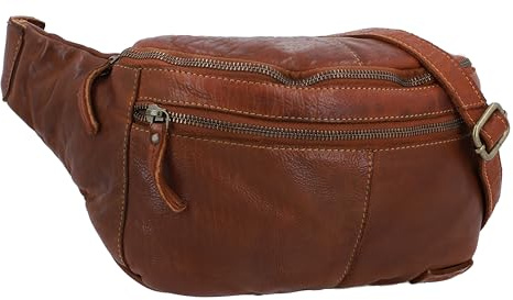 Gusti Leder Bauchtasche Freya - Gürteltasche Damen Echtleder Vintage Braun - Hüfttasche Leder mit 2 Fächern für Festival Reise und Alltag