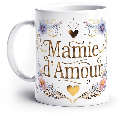 France Mug - 'Mamie D'Amour' - (Collection Mamie) - Café Thé Idée Cadeau Original Anniversaire Fête Grand-Mère Humour Fantaisie Famille