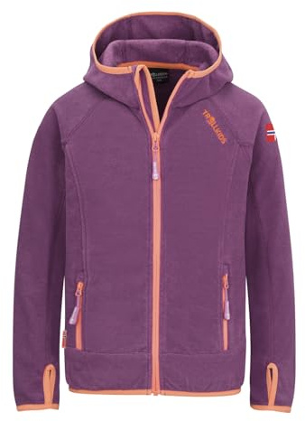 Trollkids Girls Sandefjord Jacket | Leichte Fleecejacke, Melange-Optik, Feste Kapuze, Zwei seitliche Taschen