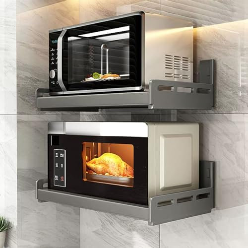 FUDUO-SHUNYI Étagère murale rétractable, 2 étagères en acier inoxydable, moderne, pour micro-ondes, cuisine, garage, bureau, support à épices, vaisselle, outils électriques, imprimante, lot de 2