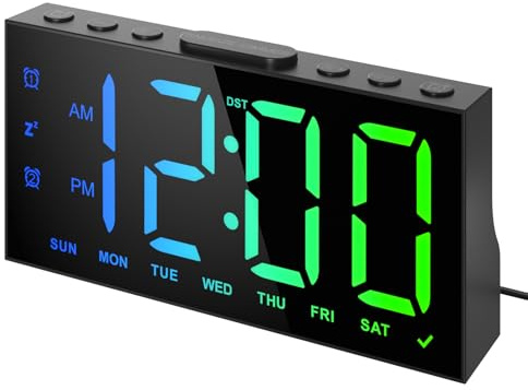 LIORQUE Digitaler Wecker, mit 4 Farbverläufen und 4 festen Farben, 4 Alarm-Modi, 2 Alarme, Helligkeitseinstellung, Snooze, 12/24 Stunden, USB-Anschluss, Schwarz