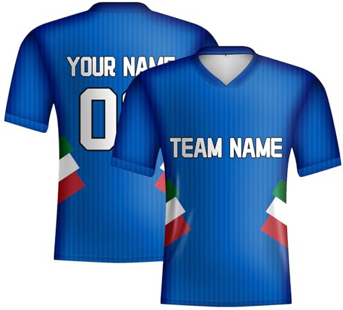 Davcielaora Fußball-T-Shirt für Herren, Italien, atmungsaktiv, blau, Fußball-Tops und Shorts, personalisierbar, Teamnamennummer, Logo, Trainingsanzug, Blau (Hemd), XXXXX-Large