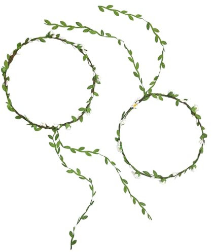 Zueyen 2PCS Flower Crown, Boho Flower Wreath Artificial Floral, Hair Floral Wreath Garland Leaf Ribbon, for Wedding Ceremony Party Festival (White)
