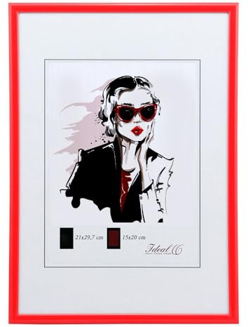 KM FOTO Moderner Glas Bilderrahmen NLS aus Kunststoff Perfekt für Fotos, Poster und Wanddeko Collage Design: Farbe: Rot | Format: 29,7x42 DIN A3