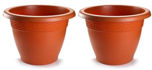 Tradineur - Pack de 2 Macetas Redondas Terracota - Fabricado en Plástico - Macetero Apto para Exterior e Interior del hogar - Ø 60 cm - Color Marrón