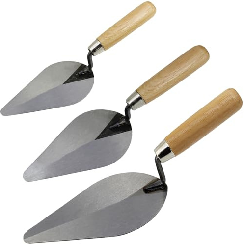 ESreake 3-Pack Brick Trowel Set, 6 & 7 & 8 Pointing Trowel with Wood Handle,Masonry Hand Tool Set for Brickwork, Blockwork, Stonework, Masonry