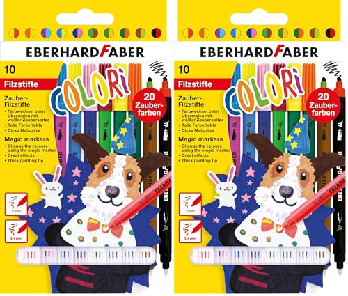 Eberhard Faber 551010 - Zauberstifte Kinder Colori, 10 Filzstifte mit dicker Malspitzer und dünner Zauberspitze (Packung mit 2)