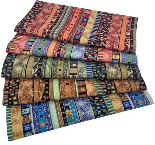 EDGEAM 5 Stück Baumwolle Stoff zum Nähen 47x47cm, Ethnisches Muster Baumwollstoff Patchwork Stoffe Paket Quiltingstoffe für DIY Handwerk (Bunt, 47x47 cm)