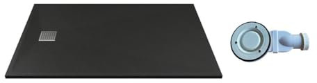 Vente-unique - Receveur extra-plat à poser ou à encastrer découpable en résine SMC avec siphon - Noir - 120 x 80 cm - MIRNOSA