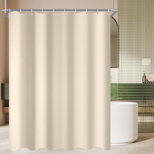 Lerores Duschvorhang 140x200 cm Beige,Beschwerter Saum Antischimmel Textil,Wasserabweisend,Waschbar Polyester Stoff Badevorhänge für Badezimmer,Badewanne mit 10 Duschvorhangringe