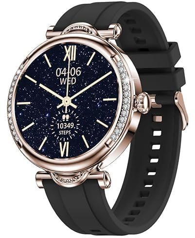 Atlanta Fitnesstracker für Damen Uhr mit Herzfrequenz Puls Blutdruck Telefon Freisprechen Schlaf Schritte Farbdisplay Smartwatch Silikonband - 9735/7 (Schwarz)