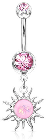 beyoutifulthings Bauch-nabelpiercing Silber Opal-Design Rosa Tribal-Sonne Zirkonia Pink Nabel-Piercing Chirurgenstahl Bananabell Stab-länge 10-mm