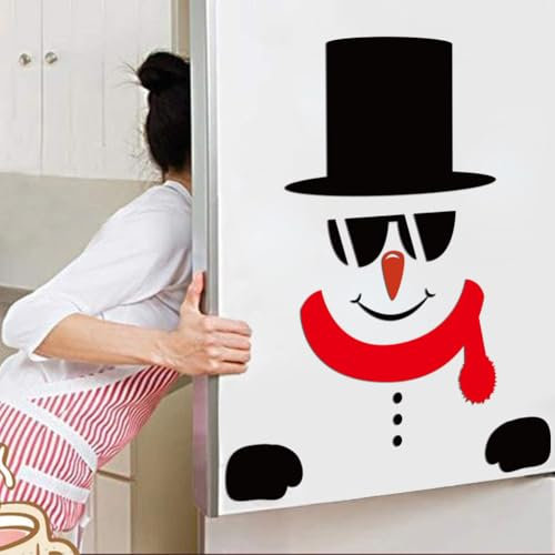 JOYWU Snowman Fridge Stickers,DIY Snowman Refrigerator Magnets,PVC Snowman Faces Stickers for Front Door, Window,Garage,Snowman Wall Stickers,Snowman Faces Decals,Snowman Window Decals (AA)