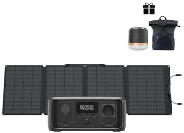 Générateur solaire portable EF EcoFlow RIVER 3 avec panneau solaire 110 W, 245 Wh de capacité, 600 W puissance de sortie, technologie GaN, temps de transfert de < 10ms, station électrique pour camping
