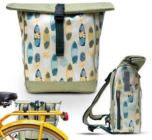Ikuri Fahrradtasche/Rucksack Kombi Fahrradrucksack aus Plane für Gepäckträger Packtasche Wasserdicht für Frauen - Modell Surf