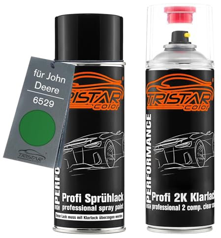TRISTARcolor Peinture voiture Kit bombes de peinture 2K pour John Deere 6529 Green Agrar Peinture de base 2 composants vernis clair aérosol