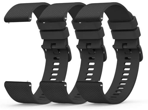 Wanme Cinturino per Orologi 22mm 20mm, 3 Pezzi Cinturini di Ricambio in Silicone con Rilascio Rapido per Uomo e Donna, Impermeabile in Gomma Morbida,Nero+Nero+Nero