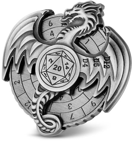 DND Radwürfel Spinner, Fingerspitzen Gyro, 7-in-1 Drachen Metallische D&D Würfel, Drachen Roulette Würfel Spinner für DND Würfelset, D&D Geschenke mit Box, Rollenspiel Brettspiel Zubehör, Silber
