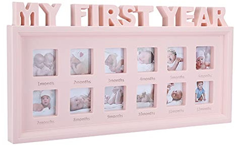 Holigie Baby Picture Keepsake Frame, Infant Newborn Wall Photo Frames Memorable Photographs Albums for Baby Shower New Mom Gift and Nursery Decor