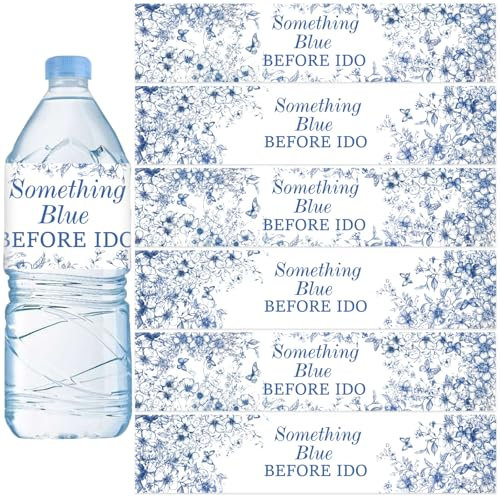 Jollyboom 52pcs Something Blue Before I Do Bridal Shower Water Bottle Labels, Something Blue Bridal Shower Water Bottle Stickers Blue Floral Wraps Sticker Bachelorette Wedding Engagement Party Favors