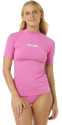 RIP CURL Womens Classic Surf Short Sleeve Surf Swim Rash Vest - Pink - XL