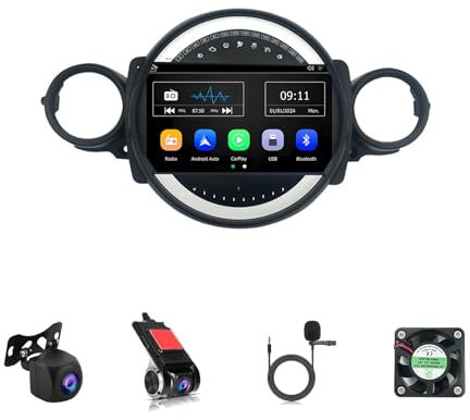 Android 14 Double Din Car Stereo 9 Inch Touch Screen Car Radio For BMW Mini 2007-2015 With Bluetooth FM WiFi SWC Android Auto Carplay GPS Navigation AHD Reverse Camera(Y100 2+32G)