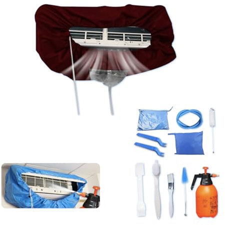 Kit de limpieza Kikepilm de 12 piezas para aire acondicionado split con botella de 2 l, kit de limpieza para aire acondicionado de pared (Rojo, mediano)
