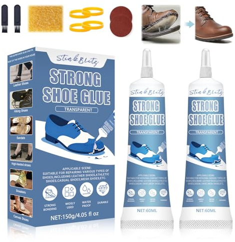 Colla per Scarpe Extra Forte, Adesivo Flessibile per Scarpe Professionale,Colla per Scarpe da Ginnastica Trasparente Adatta per Riparare Pelle, Sneakers, Stivali, Tacchi 60ml (2 Pezzi)