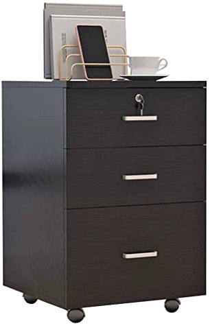 ZHANGshouf Aktenschrank mit Holzmaserung und Schloss für das Home Office – beweglicher Spind mit 3 Schubladen und Druckerhalterung