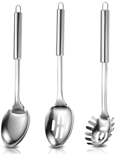 Servierlöffel Groß Set, Kochlöffel Edelstahl Rührlöffel Kochutensilien Set, Enthält Vorlegelöffel, Schaumlöffel und Nudellöffel für Zuhause, Restaurant Mischen und Servieren
