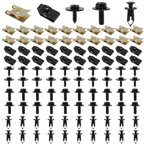 Vis et Boulons de Voiture,100PCS Vis d'Aile de Carrosserie, Clips en Plastique Rivet Fixations, Écrous de Fixation pour Garde-Boue de Voiture, U Clips Carrosserie & Vis de Soubassement