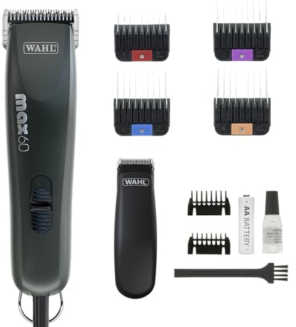 Wahl Tierhaarschneide-Set mit Max 60 + Pocket Pro Trimmer für Tiere Profi | Tierhaarschneider und Trimmer für alle Fellarten, leistungsstark, vibrationsarm, leicht, schwarz