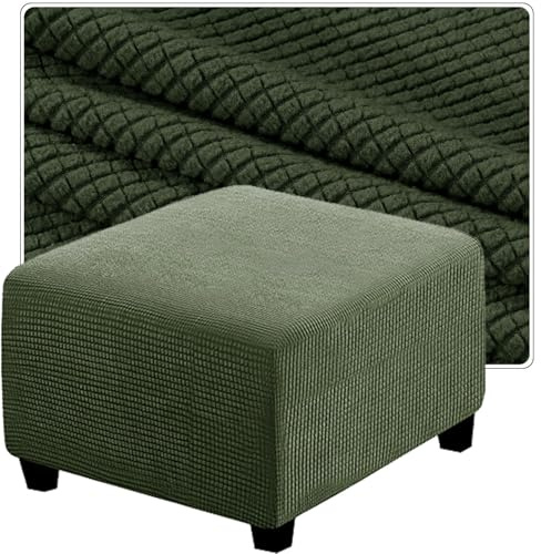 QOEUIUJ Hockerbezug Quadratisch 60x60 40x40 Ottoman-Bezüge 45x45 50x50 Sitzhocker Bezug 55x55 80x80 Stretch Schutz for Fußstütze Stretch, Jacquard mit elastischer Unterseite(Armeegrün,50x50cm)