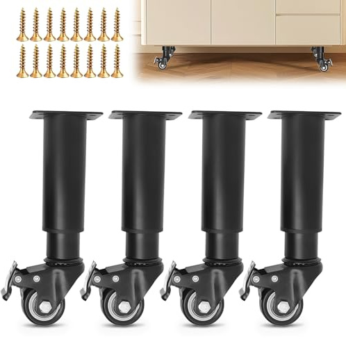 LUPATDY Lot de 4 Pieds de Lit Réglables Hauteur 18,5 à 26 cm, Pied de Meuble Réglables en Hauteur avec Roulettes Pivotantes à 360 °, pour Armoires, Canapés, Tables de Chevet