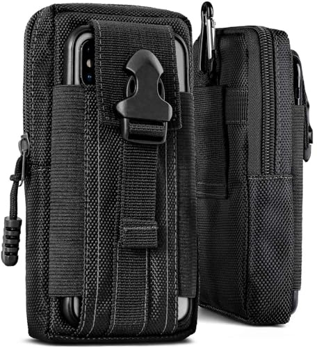 ONEFLOW Survival Case für Poco F7 Handy Gürteltasche aus Nylon mit Karabiner, Taktische EDC Tasche mit Gürtel Halterung, Etui Handyhülle Outdoor Handytasche, Schwarz