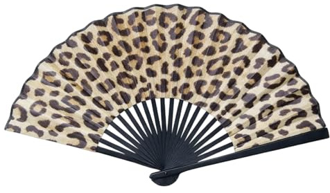 QyueQyat 1 Leopard Print Hand Fan Folding, Portable Folding Fan for Dance Events and Summer Parties, Compact Rave Fan with Vibrant Pattern Design for Outdoor Cooling and Festive Occasions