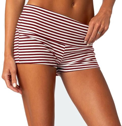 SANSIWU Gestreifte Damen-Shorts, Y2K, faltbar, Schlaf-Shorts, Yoga, Loungewear