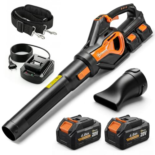 Outsunny Souffleur de Feuilles sans Fil Moteur Brushless Orange et Noir | 900W, Souffleur Batterie 36v (2x4,0Ah), Puissant 15,2 m³/min, Nettoyeur de Jardin Polyvalent, Chargeur Rapide