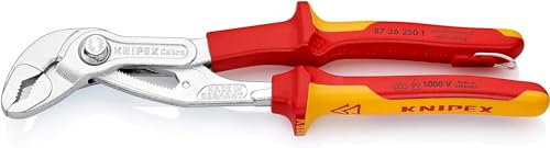 Knipex Cobra® VDE High-Tech Water Pump Pliers, insulated chrome-plated, insulated with multi-component grips, VDE-tested with integrated tether attachment point for a tool tether 250 mm 87 26 250 T