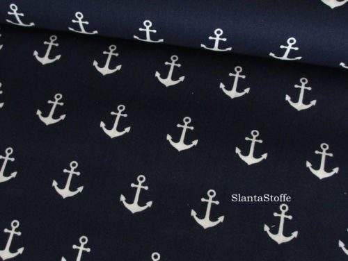Baumwollstoff Anker, dunkelblau, rot, grau, Breite 145 cm (Dunkelblau, 0,5m x 1,45m)
