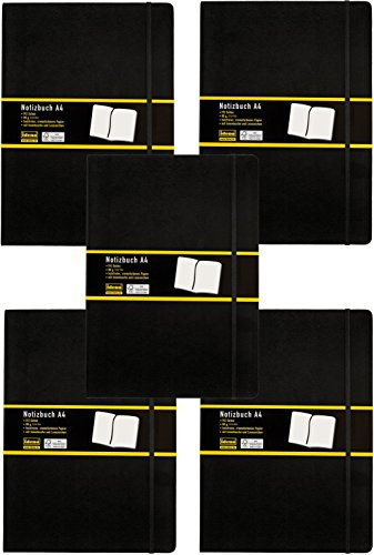 Idena 10053 - Notizbuch DIN A4, 192 Seiten, 80 g/m², blanko, schwarz (5er Pack)