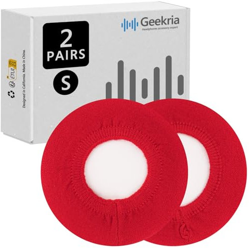 Geekria 2 Pairs Knit Fabric Headphones Ear Covers (Product Safety Certified), Washable & Stretchable Sanitary Protectors for Over-Ear Headset, Sweat-Resistant (Size S/Red)