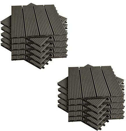 EUGAD 22 pezzi DIY Piastrella da giardino Terrazza Mattonelle Pavimento per casa in WPC Doghe Legno 30x30 cm Grigio