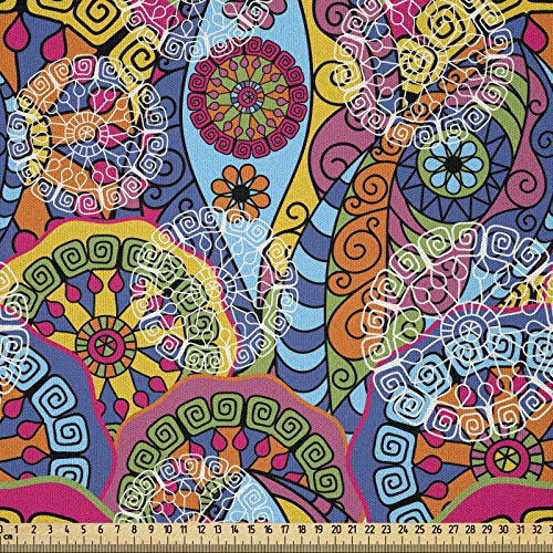 ABAKUHAUS Mandala Stoff als Meterware, abstrakte Motive, Microfaser Multi Zweck Dekostoff für Kunsthandwerke, 3M (230x300cm), Blau Gelb Grün