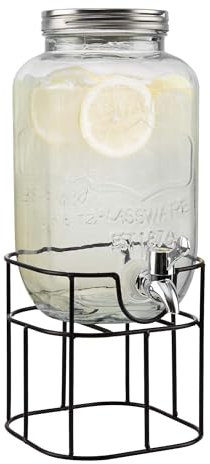 BUTLERS Getränkespender 3,5 Liter aus Glas mit Metallständer -REFRESH- Retro Wasserspender Set mit Zapfhahn in Mason Jar Design | Tee-, Limonaden- und Saftspender