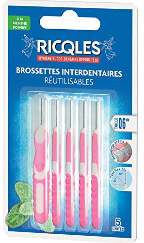 Ricqlès 5 Brossettes Interdentaires Réutilisables - 0,6 mm Rose