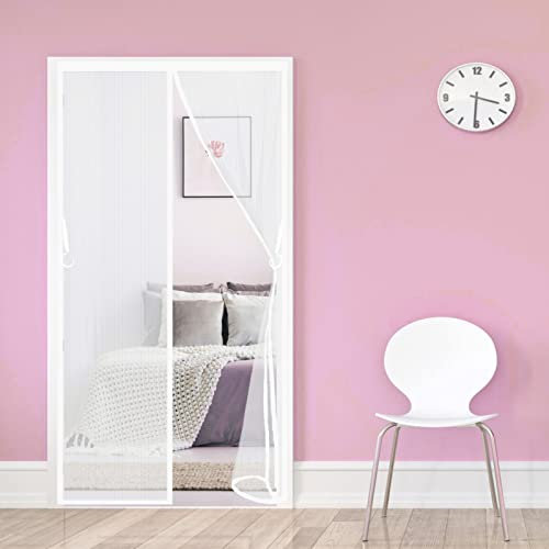 THAIKER Tenda zanzariera Magnetica, 110x250cm(43x98inch) Zanzariere a Rullo Chiudi Automaticamente Ultra Silenzioso per Porte d'IngressoPorte Cortili, Bianco A