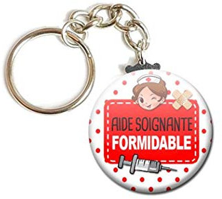 Porte Clés Chaînette 3,8 centimètres Aide Soignante Formidable Idée Cadeau Accessoire Anniversaire Noël Remerciement Médical Hôpital