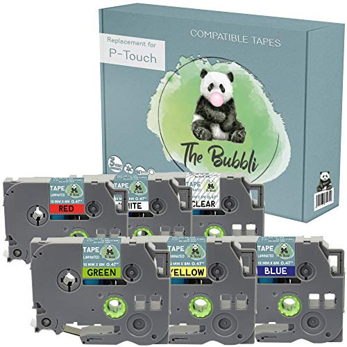 The Bubbli Original | TZe-131 TZe-231 431 531 TZe-631 731 Weiß/Transparent/Rot/Gelb/Grün/Blau 12mm Kompatibel Etiketten Schriftband für BROTHER P-Touch PT-1000 PT-H100 PT-D210VP PT-D400 PT-D600VP Cube