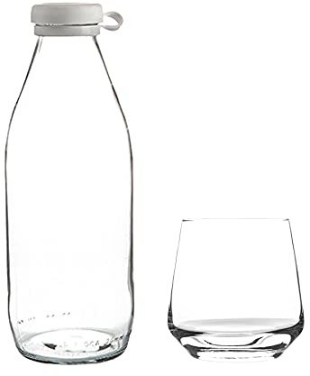 Argon Tableware 6x 345ml Glass Tumblers & 1L (1000ml) Bottle Set - 'Tallo' Range - Large Fridge Storage Serving Carafe Decanter for Milk, Water, Juice